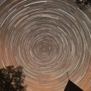 Bild 3: Alle Sterne kreisen um den Nordstern über der Kirche in Wollseifen im Nationalpark Eifel.