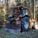 Bild 3: Ein Forstschlepper mit einer Stahlwinde soll die zu fällende Fichte in die richtige Richtung kippen lassen. Foto: Nationalparkverwaltung