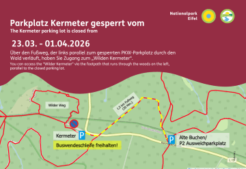 Parkplatz Kermeter gesperrt vom 23. März bis voraussichtlich 01. April 2026