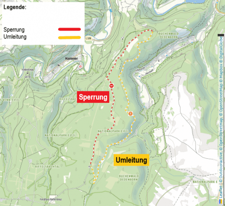 Sperrung bzw. Umleitung: Forsthaus Rothe Kreuz und Forsthaus Dedenborn
