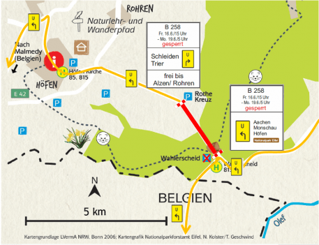 Vollsperrung der B258 zwischen Parkplatz Rothe Kreuz und Abzweig Rocherath