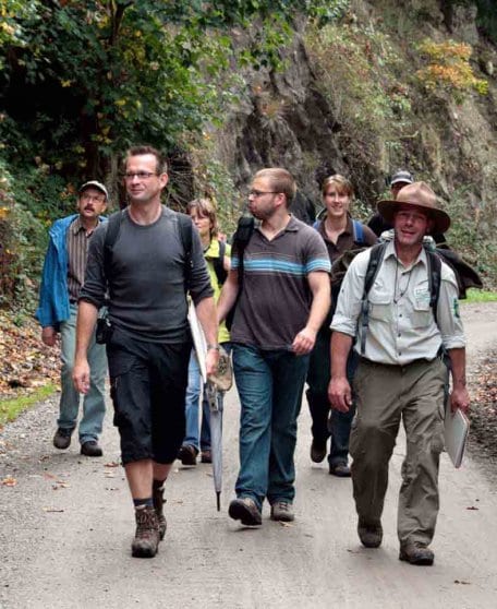 Wanderung zum Tag des Geotops: Imposante Felsen am Urftufer im Nationalpark.